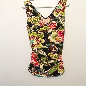 Bisou Bisou Floral Top with Roushing on Side